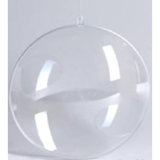 Víztiszta függeszthető akril lapos gömb- 11 x 11 cm